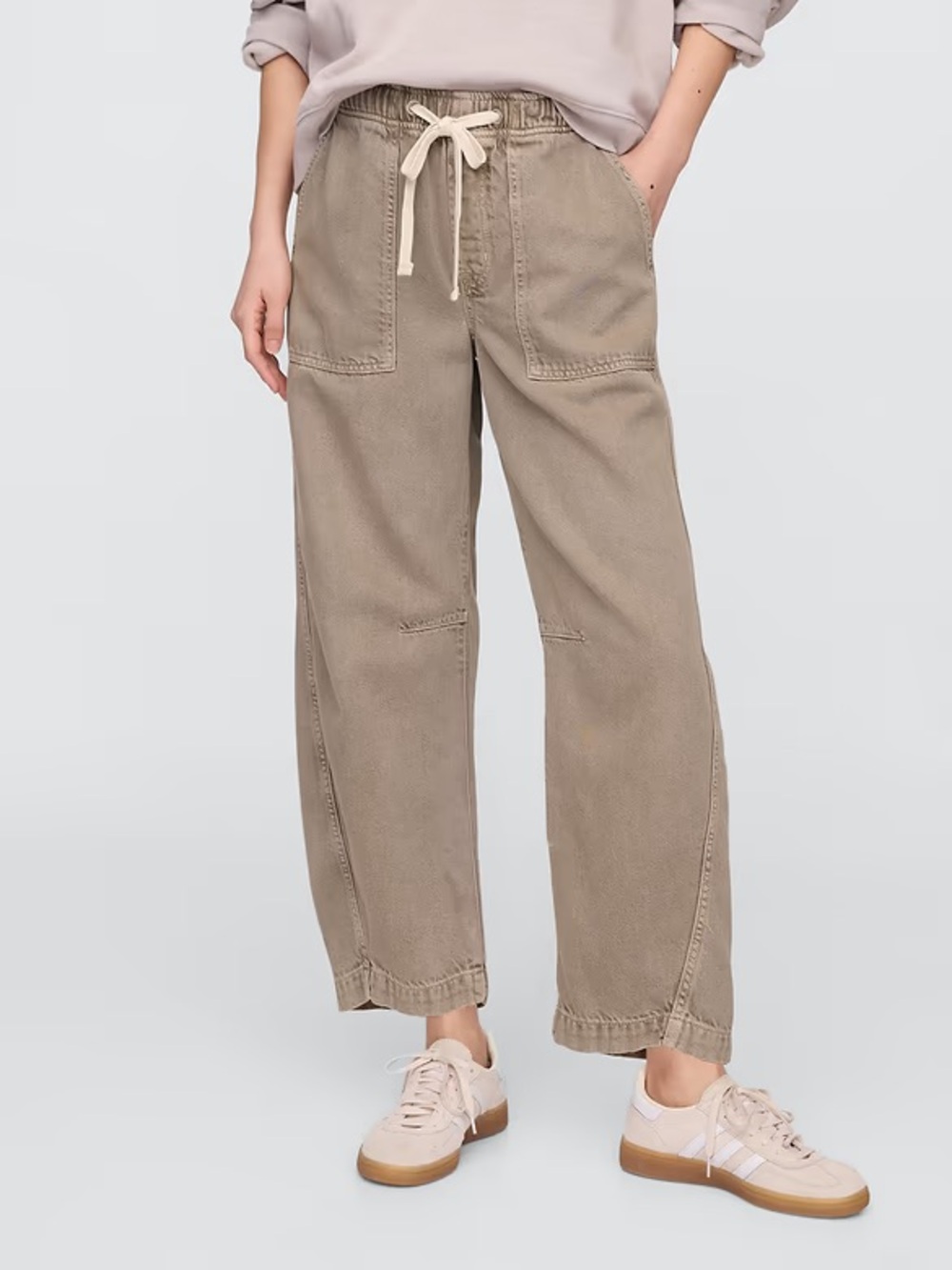 GAP Wide Leg Drawstring Utility Barrel Leg Pants Taupe, Sz Large NWT